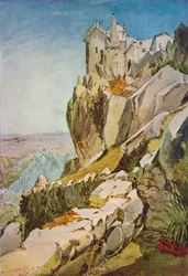 Croquis au Portugal, château maure vu depuis la Penha, château maure, Mafra, 1837