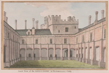 Château de Herstmonceux, East Sussex : Vue sud de la cour verte
