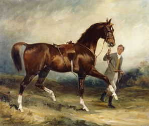 Cheval et palefrenier dans un paysage