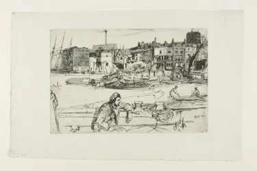 Black Lion Wharf, de la série de seize eaux-fortes de scènes sur la Tamise (le "Thames Set")