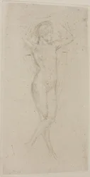 Fille nue avec les bras levés