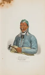 TENS-QUA-TA-WA ou Celui qui ouvre la porte ; prophète Shawnese (frère de Tecumthe), tiré du Portefeuille autochtone