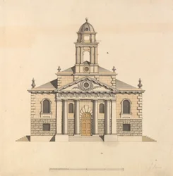 Conception pour une église : élévation de la façade ouest