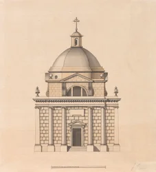 Design pour un temple sur un plan carré avec un dôme : Élévation