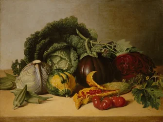 Nature morte : Pomme de baume et légumes, vers 1820