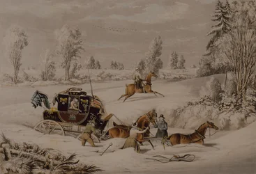 Le carrosse postal dans une dérive de neige