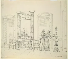 Une dame et un gentleman anglais dans un salon, Calcutta, vers 1830