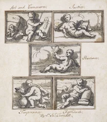 Art et Commerce; Justice; Prudence; Tempérance; et Force