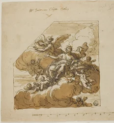 Design de Flora pour le plafond du placard (gauche) et statue d
