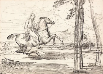 Un cavalier dans un paysage : Probablement une étude pour "Theophilus Levett Fox-hunting in Wychnor Park" (Chasse au renard dans le parc Wychnor)