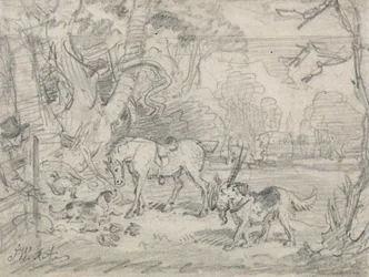 Le poney de chasse de Lord Southampton, avec "Sailor", son retriever, et "Rover", son épagneul.