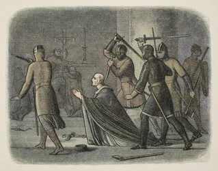 Meurtre de Thomas Becket, cathédrale de Canterbury, 29 décembre 1170, tiré de A Chronicle of England BC 55 to AD 1485, publié à Londres