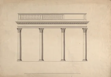 Cobham Hall, Kent : élévation de la colonnade avec parapet à balustrade
