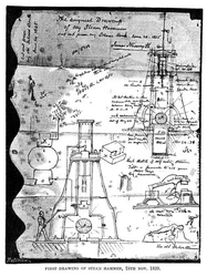 Premier dessin du marteau-pilon, 24 novembre 1839, d