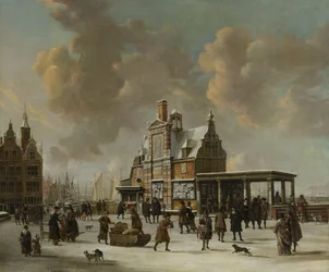 Le Paalhuis et le Nieuwe Brug, Amsterdam, en hiver