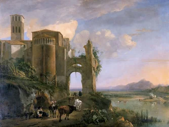 Paysage fluvial avec l