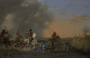 Attaque de la cavalerie au coucher du soleil
