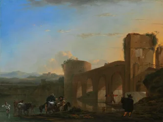 Le Tibre avec le Ponte Molle au coucher du soleil, vers 1650 (huile sur toile)