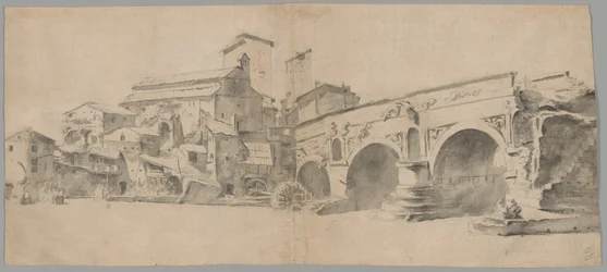 Vue du Ponte Rotto, Rome, avec les moulins à eau