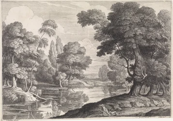Paysage avec chasseur chassant des canards