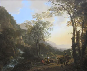 Néerlandais : Paysage de montagne méridionale avec bergers au repos Paysage à l
