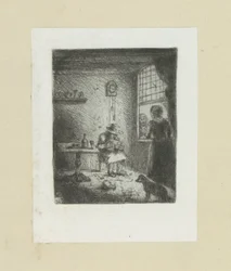 Intérieur avec homme lisant