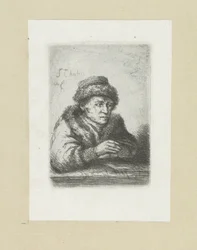 Homme adulte à une table, en manteau de fourrure