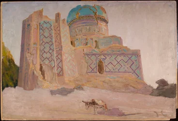 La mosquée Bibi Khanum à Samarcande. Extrait d