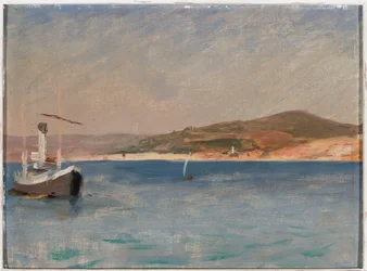 Mer avec un navire près du rivage. Du voyage à Constantinople