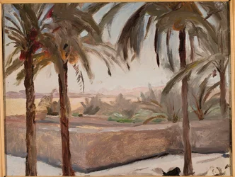 Palmiers sur fond de pyramides. D