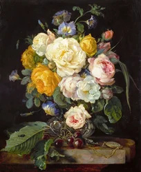 Baroque : Nature morte de pivoines, cerises et une montre à gousset par Heem, Jan Davidsz. de (1606-1684)