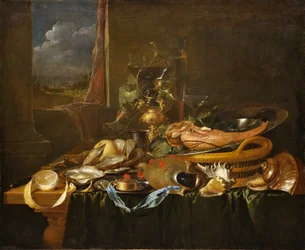 Nature morte avec des huîtres et une langue de bœuf bouillie