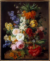 Fleurs dans un panier. Peinture par Jan Frans Van Dael (1764-1840) 1806. Lyon, Musée des Beaux-Arts