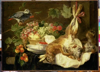 Nature morte avec lièvre, fruits et perroquet, 1647
