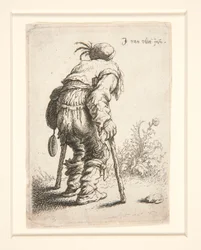 Un mendiant avec deux béquilles