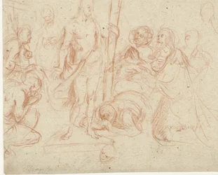 Christ avec la croix, entouré de figures agenouillées