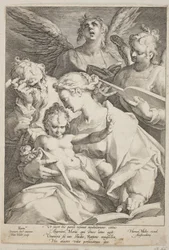 La Sainte Famille assistée par des anges