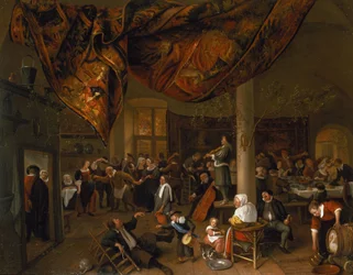 Festin de noces villageois avec fêtards et groupe de danse, 1671