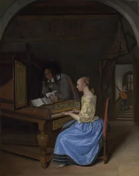 Une jeune femme jouant du clavecin, vers 1660
