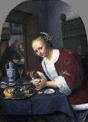 Fille avec des huîtres