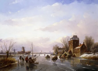 Patineurs dans un paysage gelé