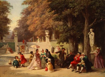La fête du jardin (huile sur panneau)