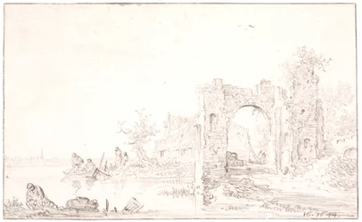 Paysage fluvial avec une ruine