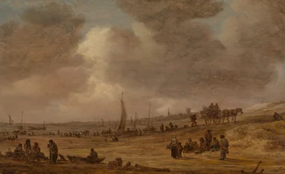 Une plage avec des bateaux de pêche, probablement 1653