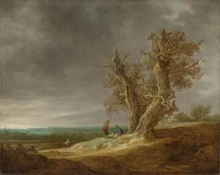 Paysage avec deux chênes