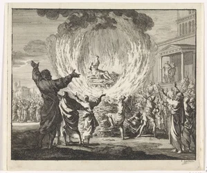 Saint Polycarpe sur un bûcher mais les flammes ne le brûlent pas