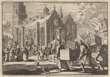 Les habitants de Spire apportent en toute confiance leurs meubles à la cathédrale où ils sont ensuite brûlés par le général français Monclar, 1689