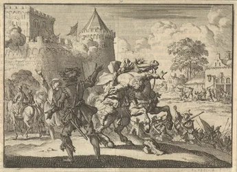 Le commandant impérial Dampier tombe de son cheval après un tir depuis les murs de Presbourg (Bratislava), 1620