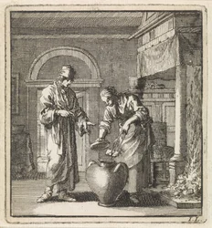 Femme mettant un charbon ardent dans le pot à feu