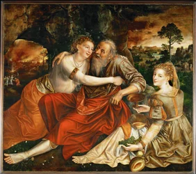 Lot et ses filles (peinture sur bois de chêne)